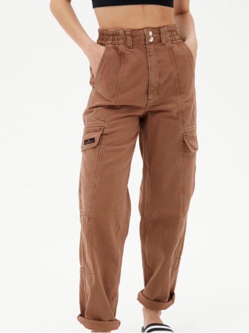 BDG Cream Utility Cargo Pants with Button Waist